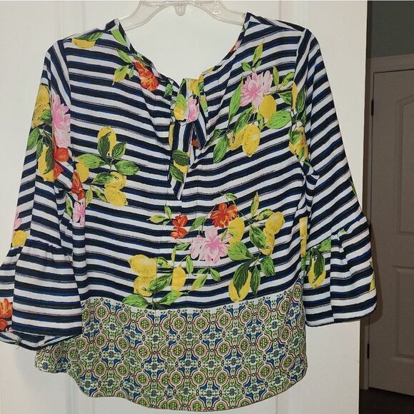 Zac & Rachel Floral Fruit Stripe Print Blouse - Picture 8 of 8